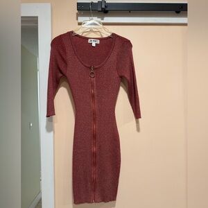 Say What? Red Long Sleeve Dress with Zipper